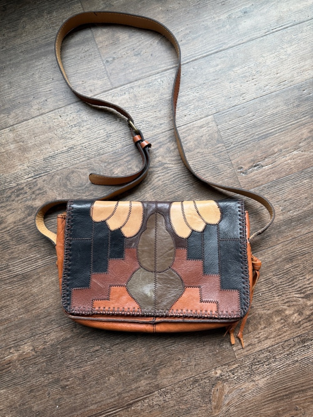 Patricia Nash Multicolor Patchwork Leather Crossbody - Brown, Tan, Black